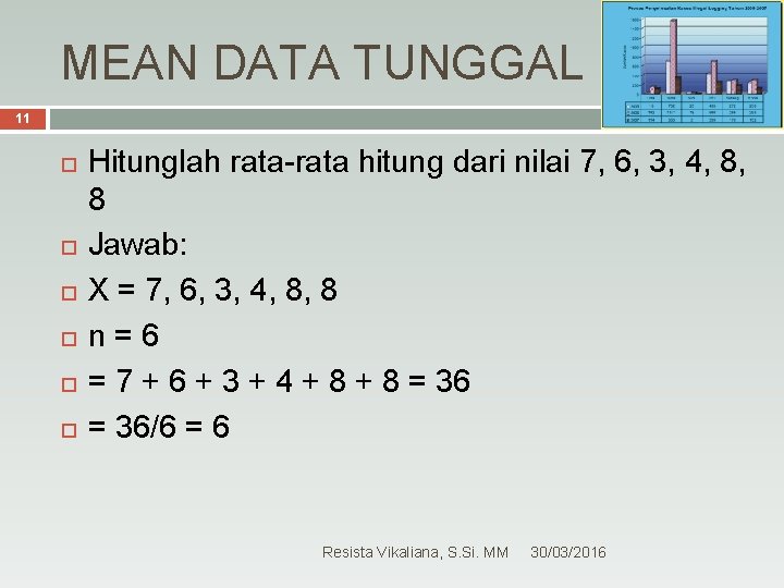 MEAN DATA TUNGGAL 11 Hitunglah rata-rata hitung dari nilai 7, 6, 3, 4, 8,