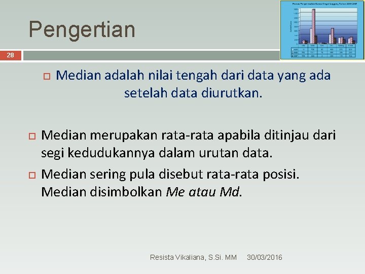 Pengertian 28 Median adalah nilai tengah dari data yang ada setelah data diurutkan. Median