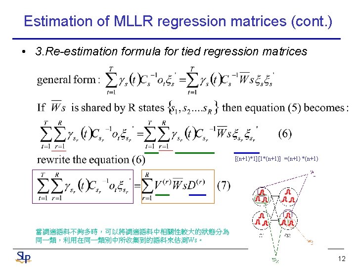 Estimation of MLLR regression matrices (cont. ) • 3. Re-estimation formula for tied regression
