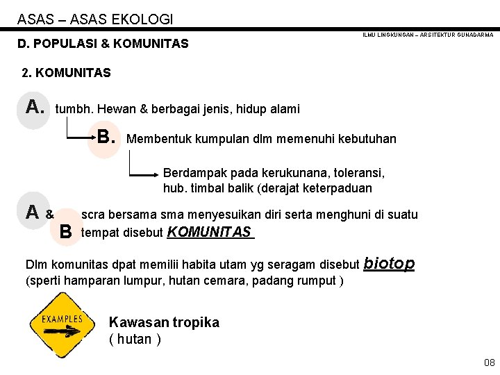 ASAS – ASAS EKOLOGI D. POPULASI & KOMUNITAS ILMU LINGKUNGAN – ARSITEKTUR GUNADARMA 2.