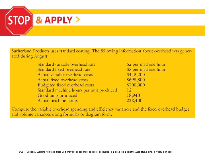 © 2011 Cengage Learning All Rights Reserved. May not be scanned, copied or duplicated,