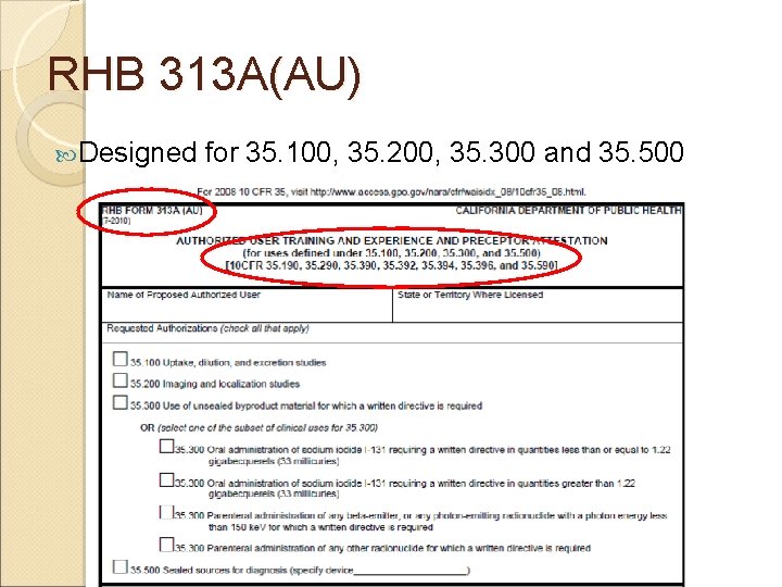 RHB 313 A(AU) Designed for 35. 100, 35. 200, 35. 300 and 35. 500