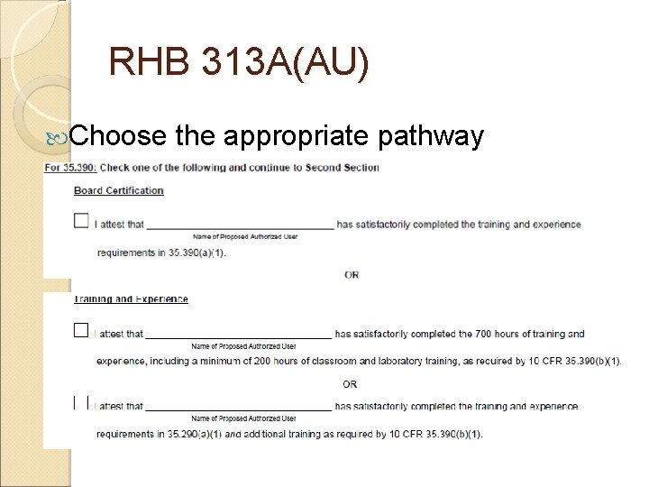 RHB 313 A(AU) Choose the appropriate pathway 