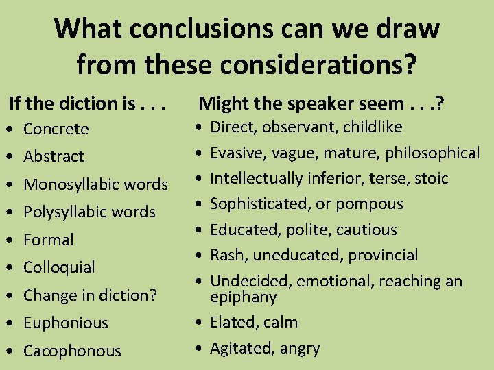 What conclusions can we draw from these considerations? If the diction is. . .