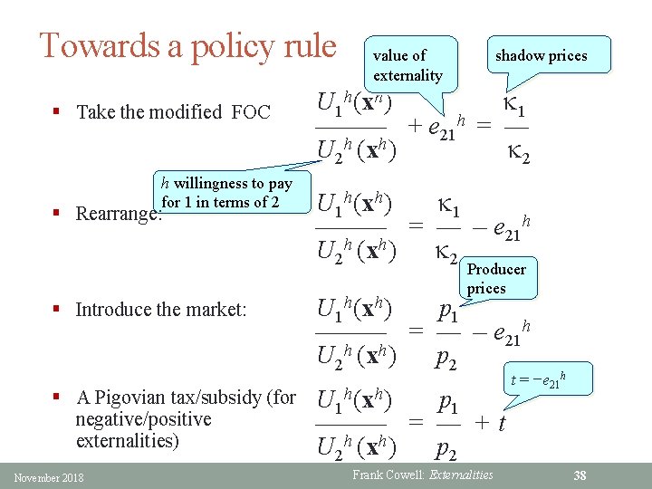 Towards a policy rule § Take the modified FOC h willingness to pay for