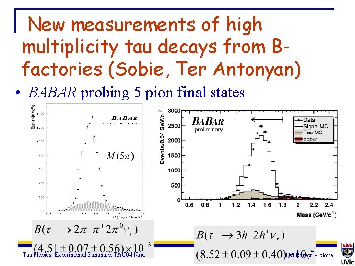 New measurements of high multiplicity tau decays from Bfactories (Sobie, Ter Antonyan) • BABAR