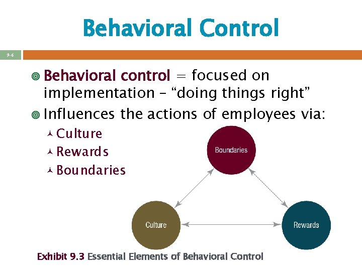 Behavioral Control 9 -6 ¥ Behavioral control = focused on implementation – “doing things