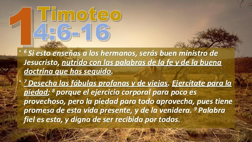 1 Timoteo 4: 6 -16 • 6 Si esto enseñas a los hermanos, serás