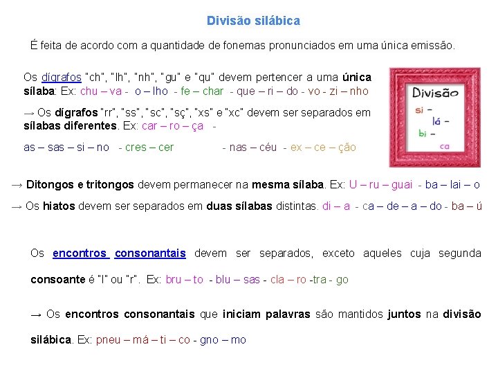 Divisão silábica É feita de acordo com a quantidade de fonemas pronunciados em uma Divisão silábica É feita de acordo com a quantidade de fonemas pronunciados em uma