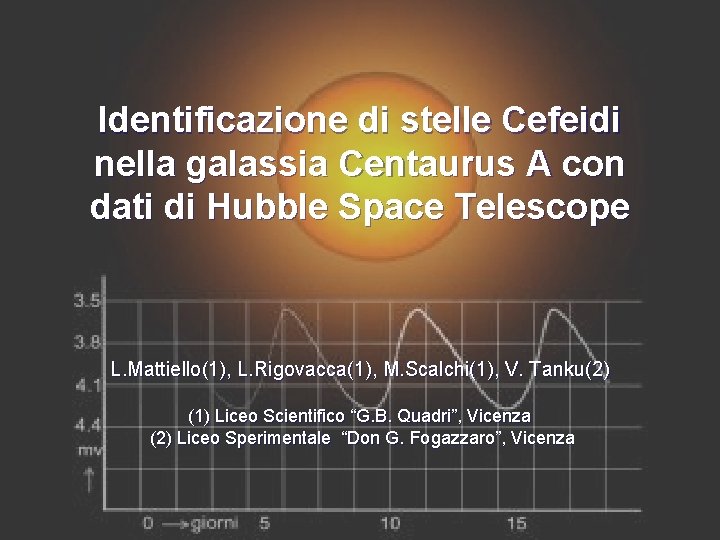 Identificazione di stelle Cefeidi nella galassia Centaurus A con dati di Hubble Space Telescope Identificazione di stelle Cefeidi nella galassia Centaurus A con dati di Hubble Space Telescope