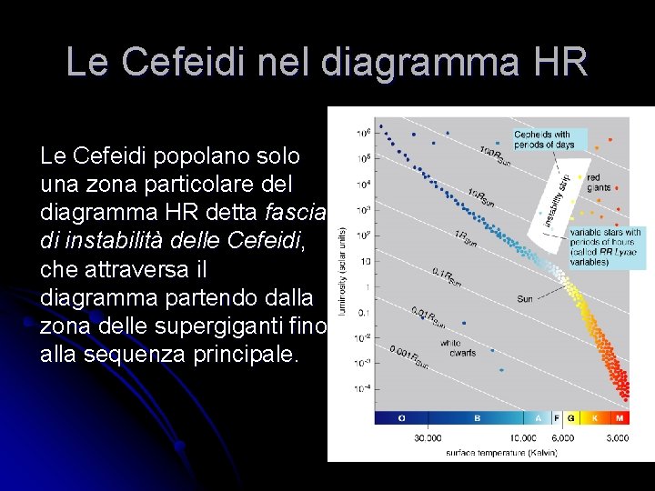 Le Cefeidi nel diagramma HR Le Cefeidi popolano solo una zona particolare del diagramma Le Cefeidi nel diagramma HR Le Cefeidi popolano solo una zona particolare del diagramma
