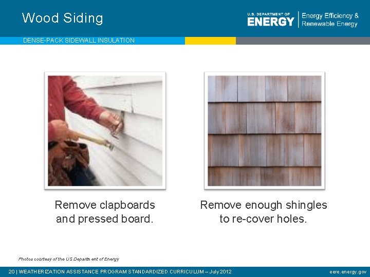 Wood Siding DENSE-PACK SIDEWALL INSULATION Remove clapboards and pressed board. Remove enough shingles to