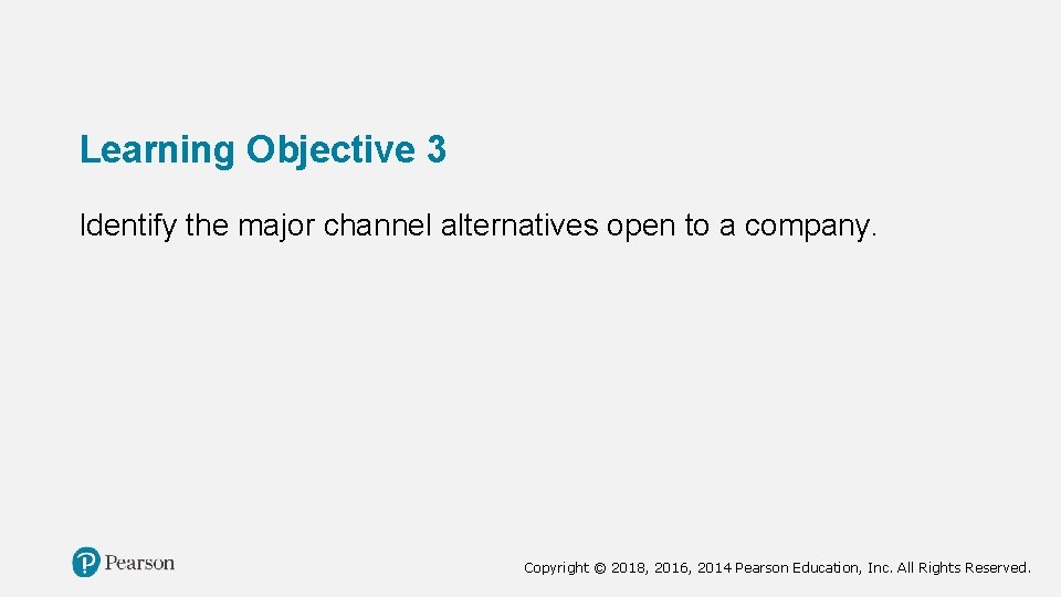 Learning Objective 3 Identify the major channel alternatives open to a company. Copyright ©