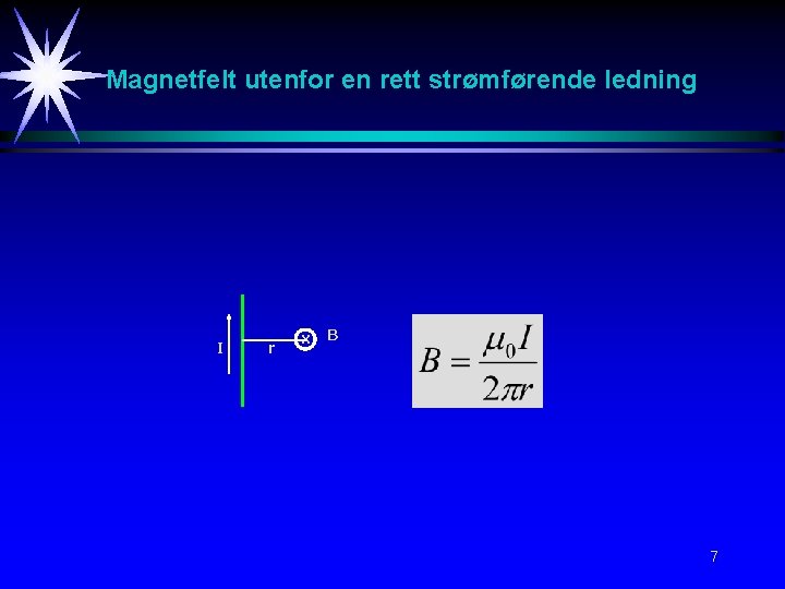 Magnetfelt utenfor en rett strømførende ledning I r x B 7 