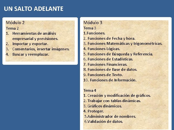 UN SALTO ADELANTE Módulo 2 Tema 2 1. Herramientas de análisis empresarial y previsiones.