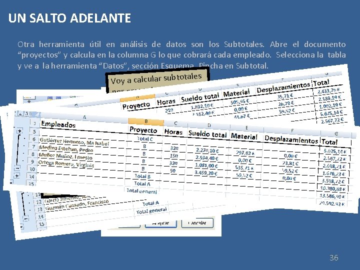 UN SALTO ADELANTE Otra herramienta útil en análisis de datos son los Subtotales. Abre