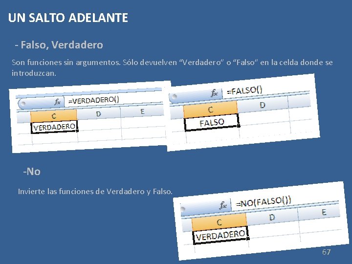 UN SALTO ADELANTE - Falso, Verdadero Son funciones sin argumentos. Sólo devuelven “Verdadero” o
