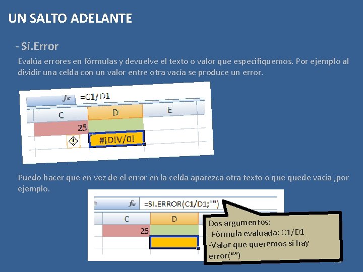 UN SALTO ADELANTE - Si. Error Evalúa errores en fórmulas y devuelve el texto