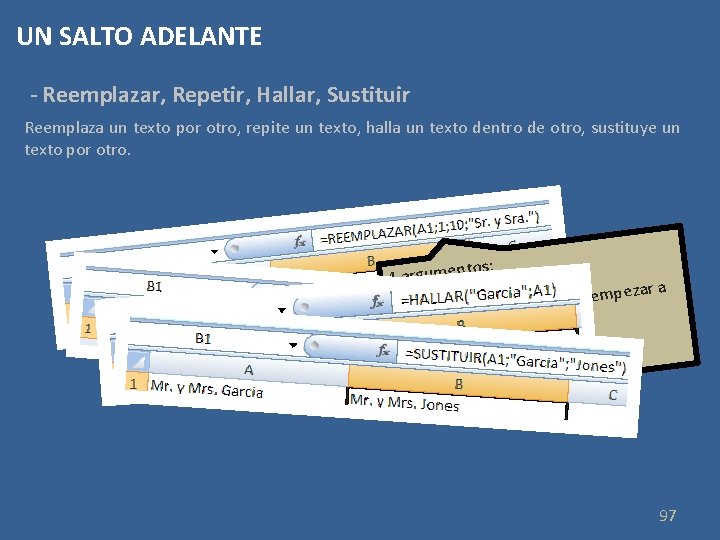 UN SALTO ADELANTE - Reemplazar, Repetir, Hallar, Sustituir Reemplaza un texto por otro, repite