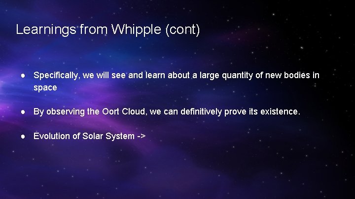 Learnings from Whipple (cont) ● Specifically, we will see and learn about a large