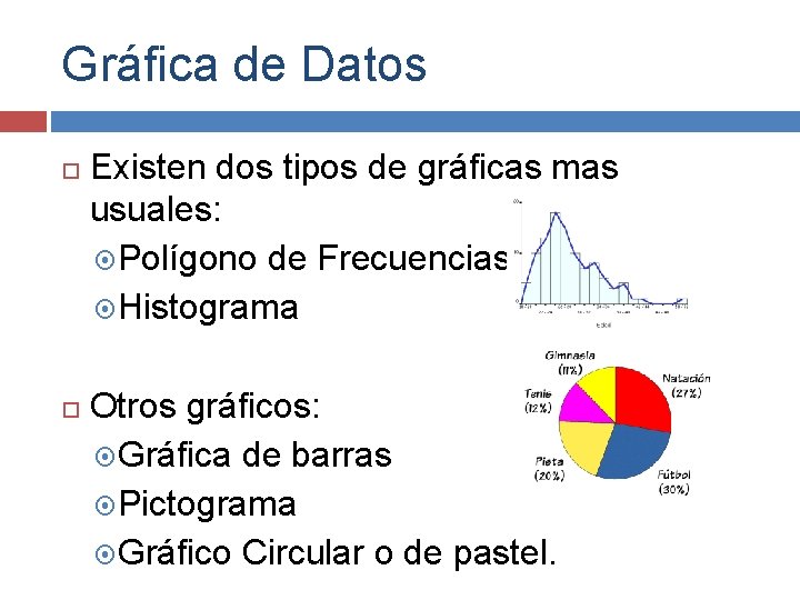 Gráfica de Datos Existen dos tipos de gráficas mas usuales: Polígono de Frecuencias Histograma