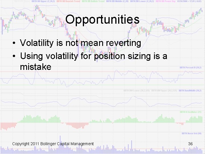 Opportunities • Volatility is not mean reverting • Using volatility for position sizing is