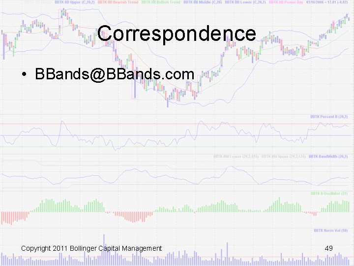 Correspondence • BBands@BBands. com Copyright 2011 Bollinger Capital Management 49 