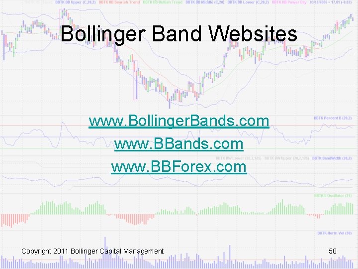 Bollinger Band Websites www. Bollinger. Bands. com www. BBForex. com Copyright 2011 Bollinger Capital
