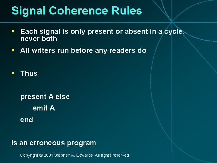 Signal Coherence Rules § Each signal is only present or absent in a cycle,