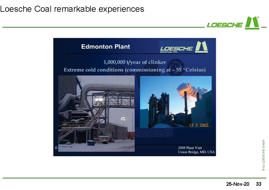 © by LOESCHE Gmb. H Loesche Coal remarkable experiences 25 -Nov-20 33 