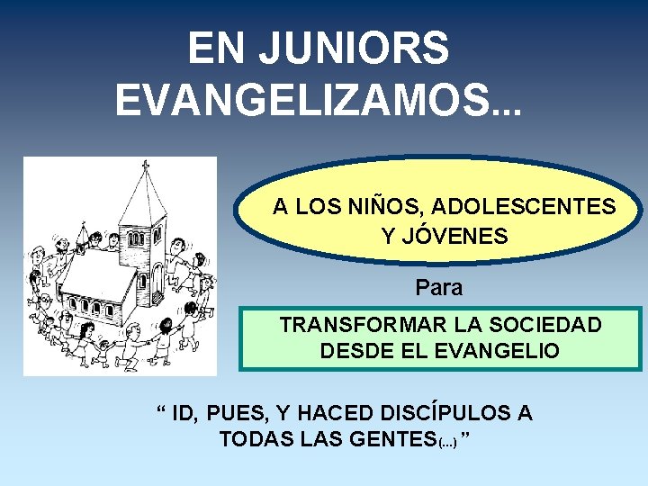 EN JUNIORS EVANGELIZAMOS. . . A LOS NIÑOS, ADOLESCENTES Y JÓVENES Para TRANSFORMAR LA