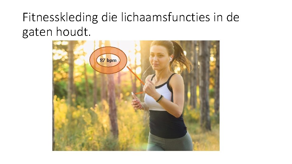 Fitnesskleding die lichaamsfuncties in de gaten houdt. 87 bpm 