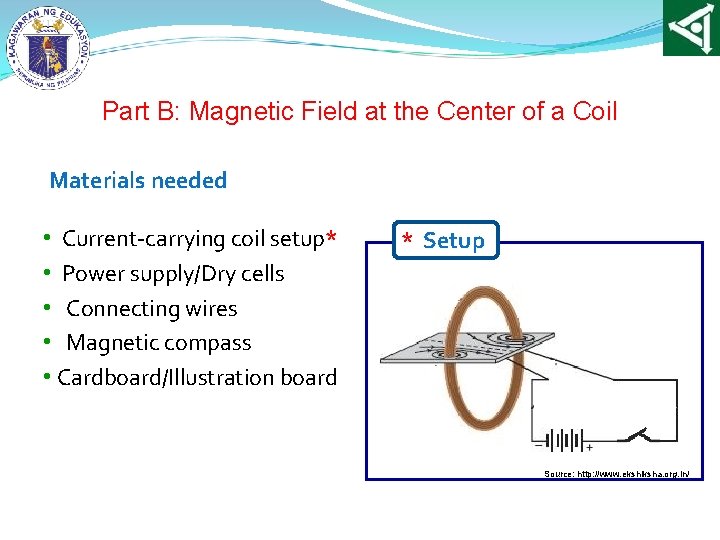 Part B: Magnetic Field at the Center of a Coil Materials needed • Current-carrying