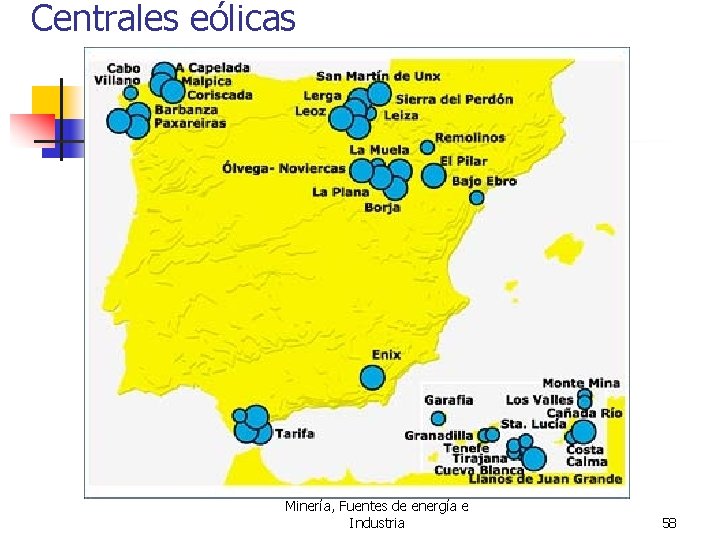 Centrales eólicas Minería, Fuentes de energía e Industria 58 