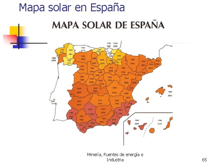 Mapa solar en España Minería, Fuentes de energía e Industria 65 