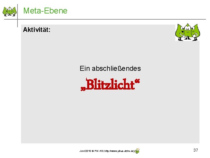 Meta-Ebene Aktivität: Ein abschließendes „Blitzlicht“ Juni 2010 © PIK AS (http: //www. pikas. dzlm. Meta-Ebene Aktivität: Ein abschließendes „Blitzlicht“ Juni 2010 © PIK AS (http: //www. pikas. dzlm.