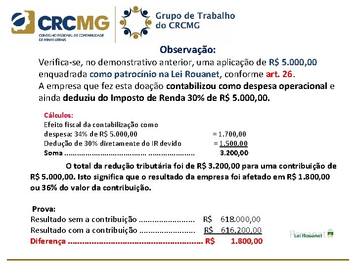 Observação: Verifica se, no demonstrativo anterior, uma aplicação de R$ 5. 000, 00 enquadrada