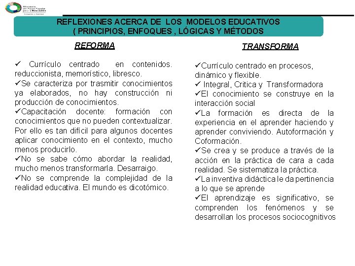 PROCESO DE TRANSFORMACIN CURRICULAR EN EDUCACIN MEDIA Aspectos