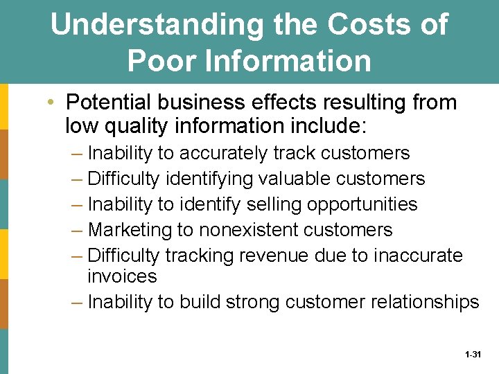 Understanding the Costs of Poor Information • Potential business effects resulting from low quality