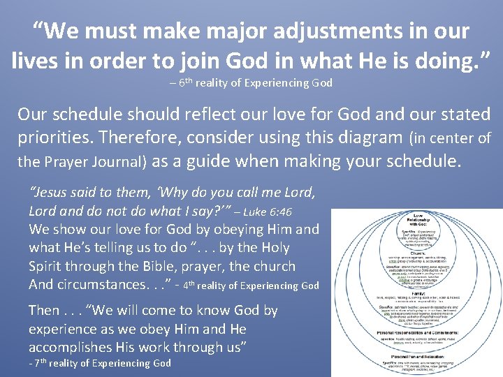 “We must make major adjustments in our lives in order to join God in “We must make major adjustments in our lives in order to join God in