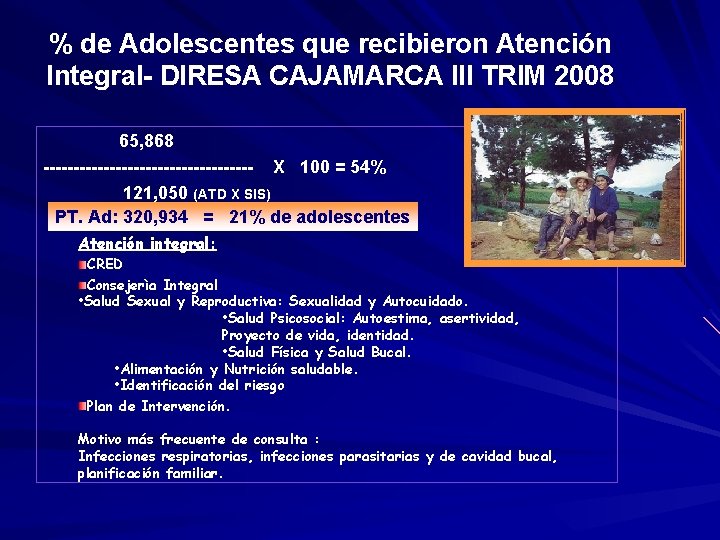 % de Adolescentes que recibieron Atención Integral- DIRESA CAJAMARCA III TRIM 2008 65, 868