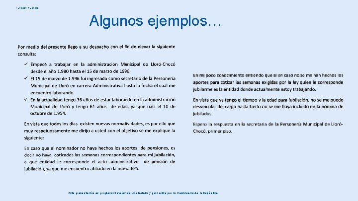 Función Pública Algunos ejemplos… Esta presentación es propiedad intelectual controlada y producida por la