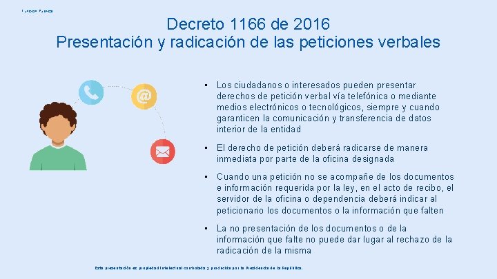Función Pública Decreto 1166 de 2016 Presentación y radicación de las peticiones verbales •