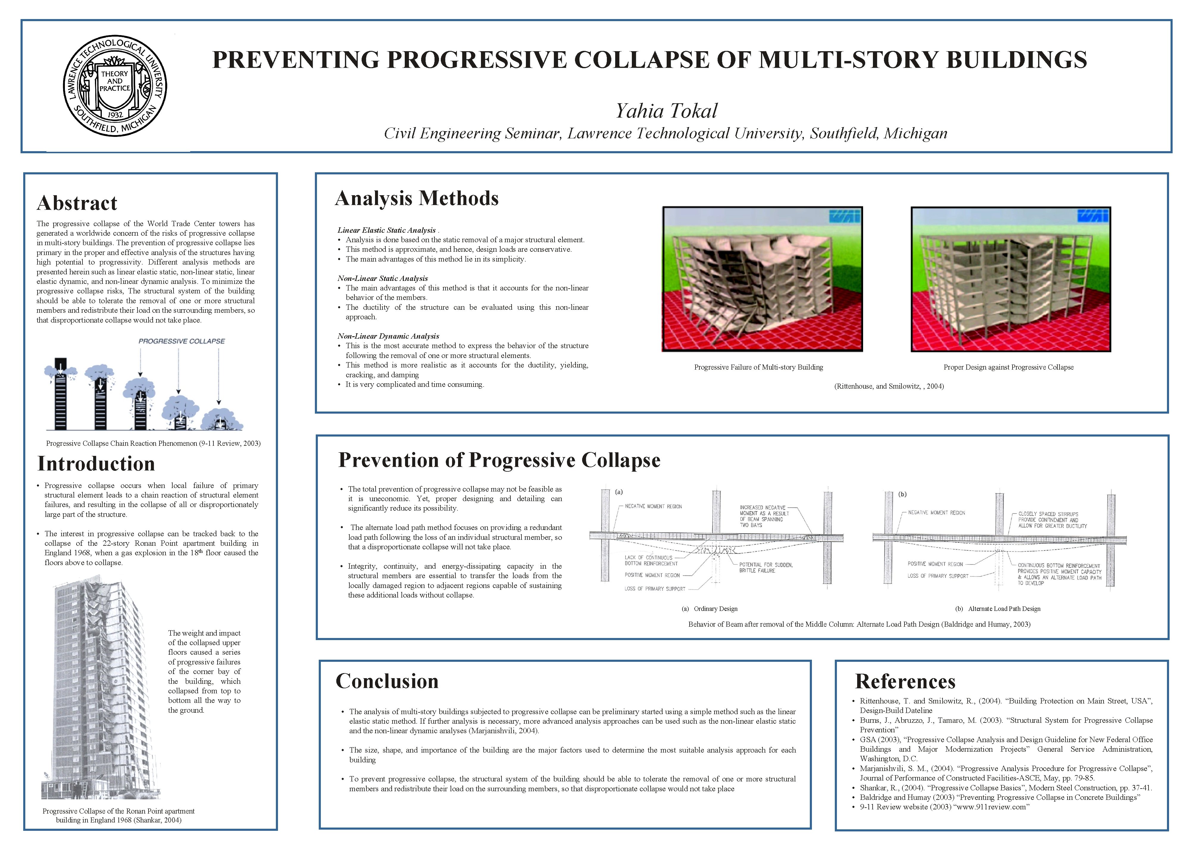 PREVENTING PROGRESSIVE COLLAPSE OF MULTI-STORY BUILDINGS Yahia Tokal Civil Engineering Seminar, Lawrence Technological University,