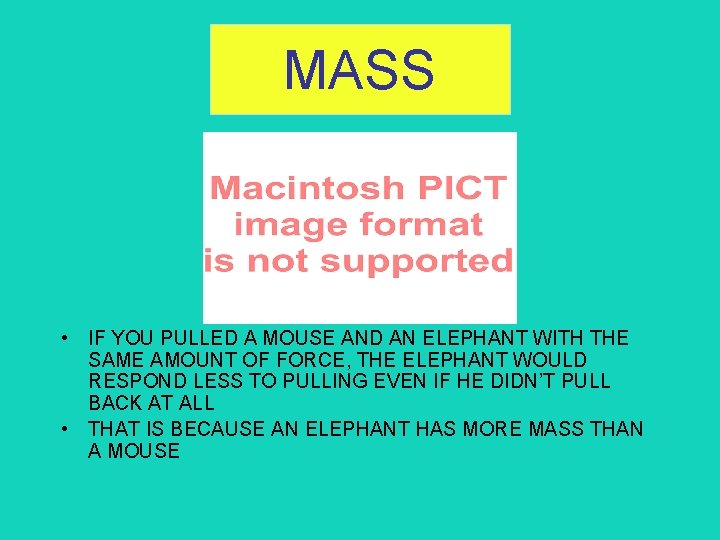 MASS • IF YOU PULLED A MOUSE AND AN ELEPHANT WITH THE SAME AMOUNT