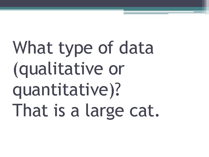 What type of data (qualitative or quantitative)? That is a large cat. 