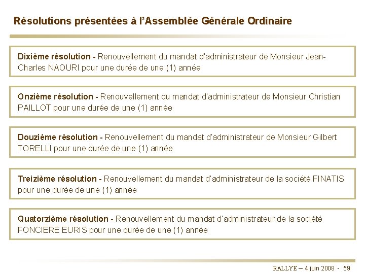 Résolutions présentées à l’Assemblée Générale Ordinaire Dixième résolution - Renouvellement du mandat d’administrateur de