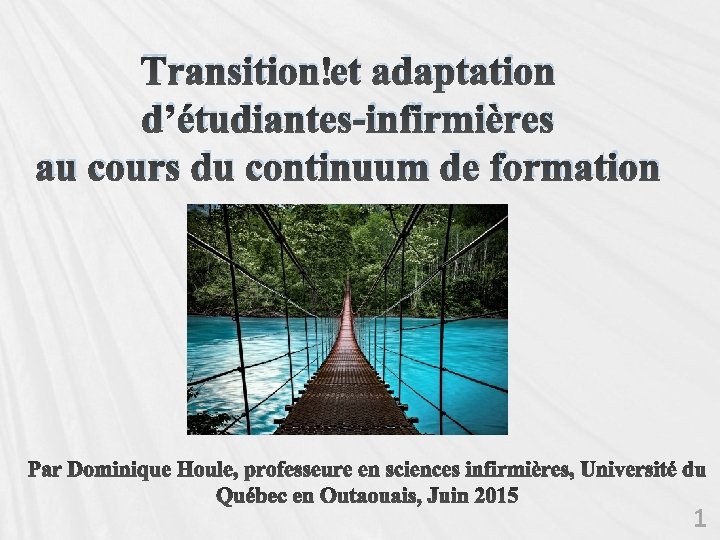 Transition et adaptation d’étudiantes-infirmières au cours du continuum de formation 1 