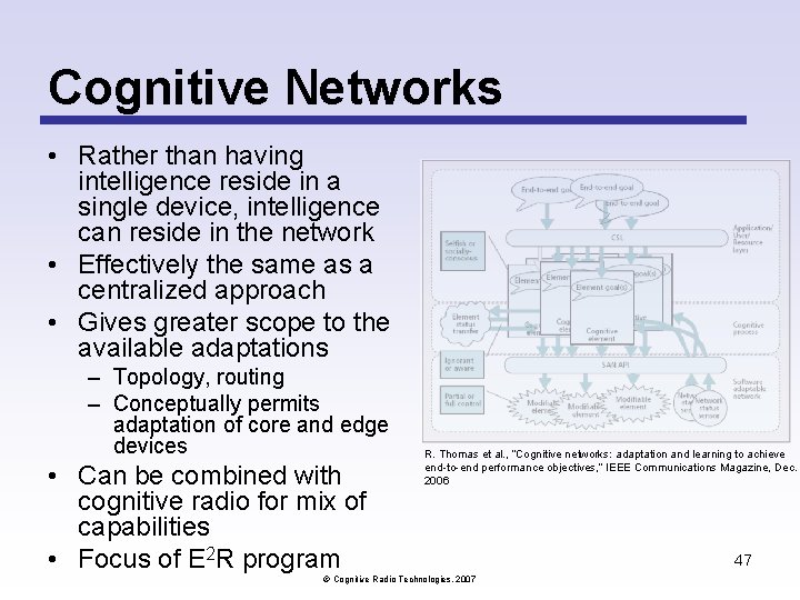 Cognitive Networks • Rather than having intelligence reside in a single device, intelligence can Cognitive Networks • Rather than having intelligence reside in a single device, intelligence can