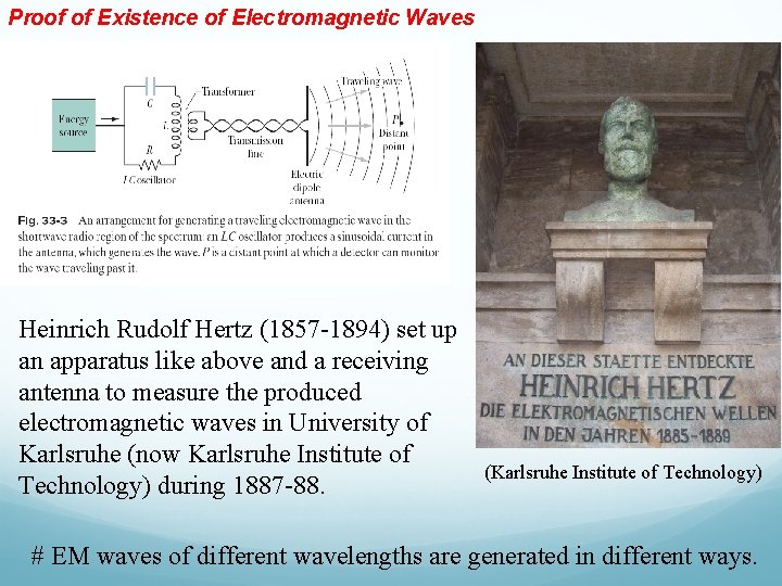 Proof of Existence of Electromagnetic Waves Heinrich Rudolf Hertz (1857 -1894) set up an